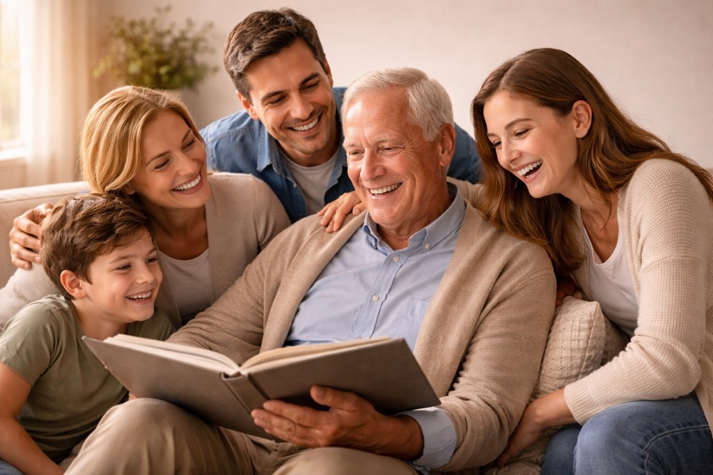 Family sharing memories together